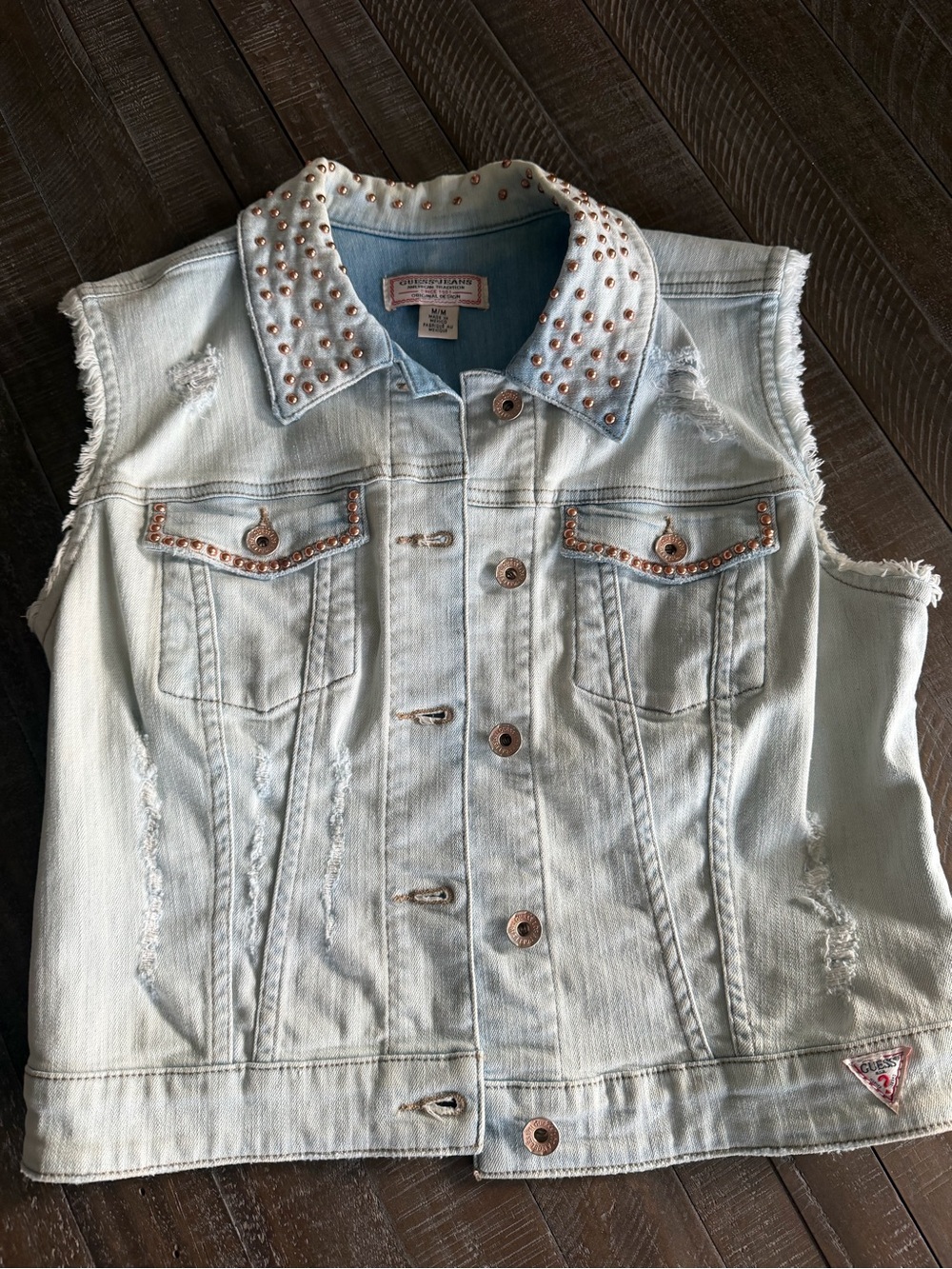 Guess Light Blue Studded Denim Vest